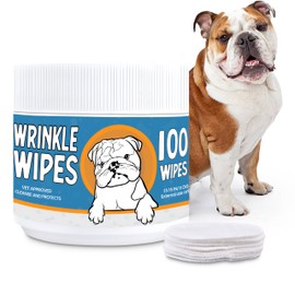Bulldog Wrinkle Wipes for Dogs 100 Count - Clean and Sooth on Wrinkles, Folds - Dog Wrinkle Wipes French Bulldog, English Bulldog, Pugs, Frenchie - 3.15 in Large Dog Face Wipes - Unscented