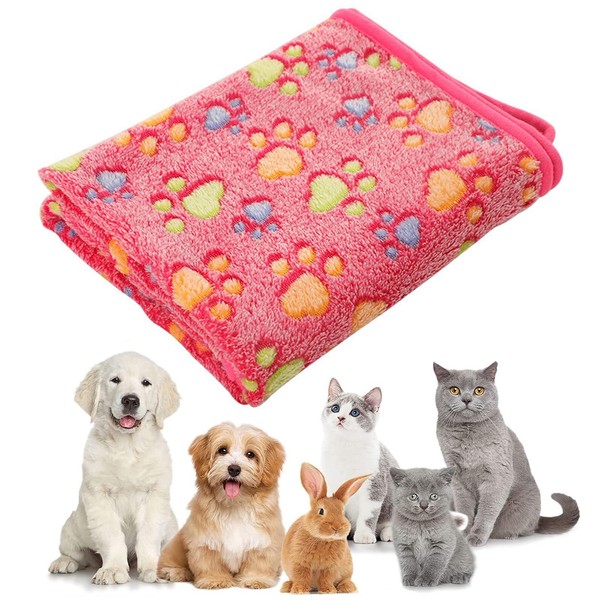 Blankets for Dogs and Cats, Ultra-Soft Plush Blanket, Pet Blankets with Paw Print, Washable Dog Blanket, Sofa, Dog/Cat Blanket, Pink Fleece Animal Blanket (104 x 76 cm)