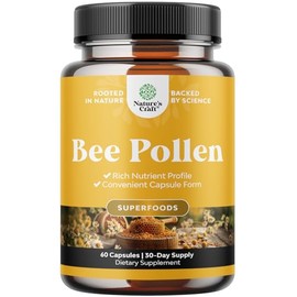 Píldoras de Polen de Abeja para el Crecimiento de Senos 60 Unidades - Suplemento de Polen de Abeja Porción de 1000mg con Vitaminas B, Minerales y Enzi