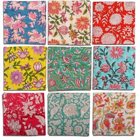10 Pc Cotton Cloth Napkins Hand Block Print Hand Made Size 16x16 Inch Printed Home Decor Indian Eco Friendly Mix Lot Dinner Napkins (Multicoloured 17x17)