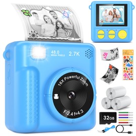 GREENKINDER Kids Camera Instant Print, Christmas Birthday Gifts for Boys Girls Age 3-12, 2.4-Inch/1080P Kids Digital Cameras, Portable Travel Toy for 3 4 5 6 7 8 9 10 Year Old Girls Boys (Blue)