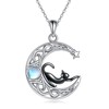 AXELUNA Black Cat Necklace 925 Sterling Silver Kitten Pendant Circle
