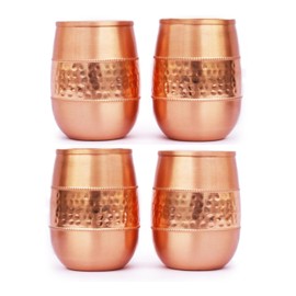 ANCIENTIMPEX 4 x Pure Copper Tumblers (99.74%) Hammered for Ayurveda Health Benefits 250ml Capacity