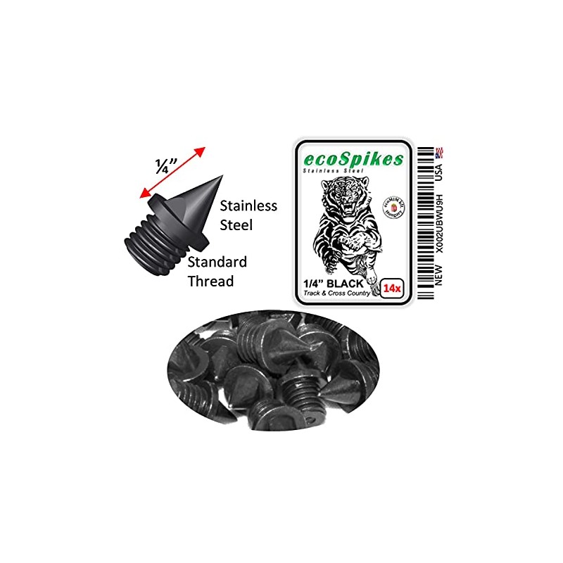 ecoSpikes Stainless Steel Track and Cross Country Spikes (1/4" Black,