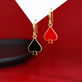 ANDPAI Unique Funny 18K Gold Plated Hypoallergenic Poker hearts and spades A Ace Playing Cards Dangle Drop Stud Earrings For Women Gambling Casino Jewelry Gift (Black Red Hearts)