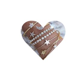 Aneneiceera Moon Star Bracelet Hand Chain Boho Rhinestone Open Cuff Gold Bracelets Set Jewelry Gifts for Women Teen Girls 4-piece set (Gold)