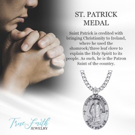 TrueFaithJewelry Sterling Silver St Patrick Pendant Patron Saint Medal Archangel Necklace, Religious Jewelry, 7/8 Inch