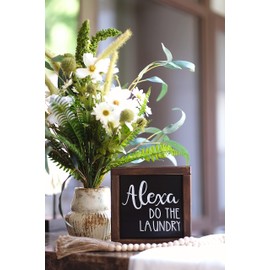 SIMPLY ANI Alexa Do The Laundry-Funny Laundry Signs for Laundry Room, Farmhouse Style Laundry Room Wall Decor, Small Signs for Laundry Shelf, Free Standing Shelf Decor, 7x7 Inch.