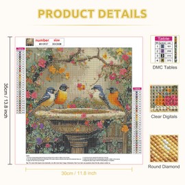 RICUVED Birds Diamond Painting Kits, 5D Garden Diamond Painting Kits for Adults Full Drill Diamond Painting Kits Diamond Art Kits for Beginners Crystal Picture Art for Home Decor 11.8x11.8 Inch