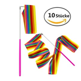 JBBERTH 2M Gymnastics Rhythmic Ribbon Dancer Dancing Ribbon Streamer Rhythm Ribbon - Set of 10 Rainbow Colors