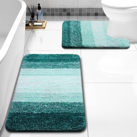 Arotive Bathroom Rugs Sets 2 Piece, Shaggy Soft and Absorbent Microfiber Bath Rugs and U-Shaped Contour Toilet Rug, Non-Slip, Machine Washable Dry Bath Mats for Bathroom (24"x16"+24"x20", Dark Green)