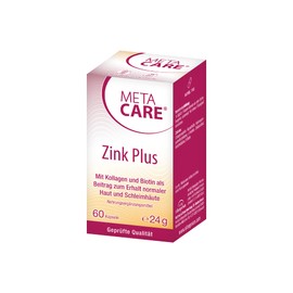 META CARE Zinc Plus - Innovative Combination with Collagen and Biotin - Lactose Free - Gluten Free - High Dose - 60 Capsules