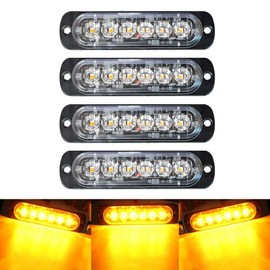 4-Pack 6 LED Amber Strobe Lights Vehicles Trucks Emergency Strobe Lights Kit 12V -24V Warning Hazard Flash Strobe Lights Bar Grill Grille Surface Mount Super Bright Waterproof