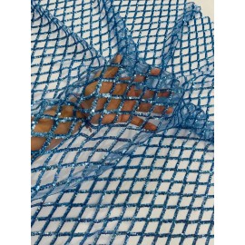 Mia Fabrics Inc. Diamond Net Sequins Fabric - Blue - Geometric Diamond Design Fabric By Yard