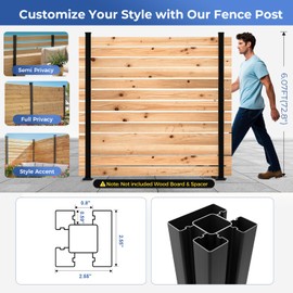 Tafbrik 6FT Heavy Duty Aluminium Fence Post, No Dig Metal Post for Outdoor Privacy Fence Panels, Compatible with Wood Slats and Composite Boards for Patio, Backyard, Garden