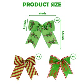 12 Pcs Red Green Christmas Bows, 6 Inch Large Christmas Wreaths Bows for Tree Gift Wrapping Garland Decoration Xmas Tree Ribbon Ornaments