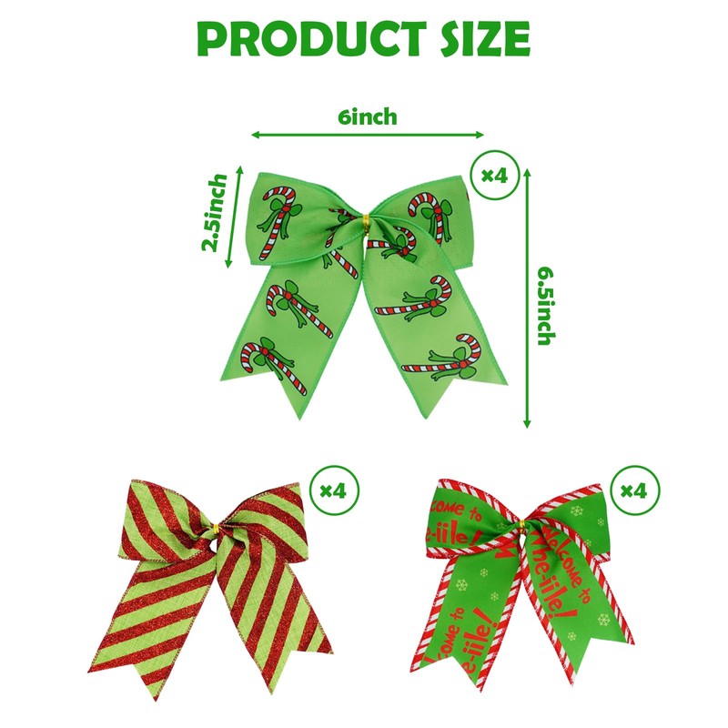 12 Pcs Red Green Christmas Bows, 6 Inch Large Christmas