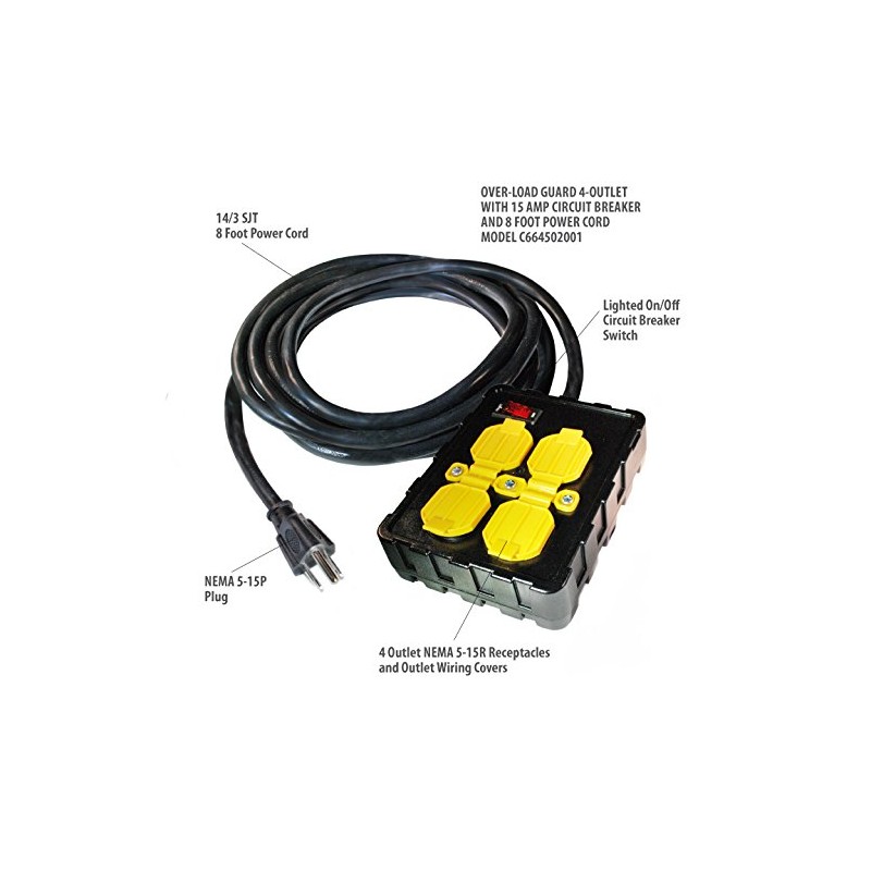 Tower Manufacturing C664502001-13 15 AMP 4-Outlet Circuit Breaker Power Box,