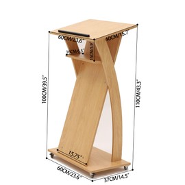 Xibolai Mobile Wooden Podium Stand with Wheels Lectern Oak Color 16MM Wood Board Elegant Design Wooden Pulpit for Churches Seminars and Schools
