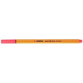 STABILO Fineliner Point 88, Line Width: 0.4 mm, Neon Red, Pack of 5