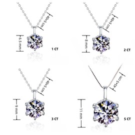 Byourcher 1/2/3/5 CT Moissanite Diamond Pendant Necklace for Women, 925 Sterling Silver (1CT)
