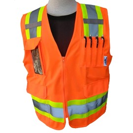 Surveyor Orange Two Tones Safety Vest, ANSI/ISEA 107-2015/ Photo ID Pocket (Large)