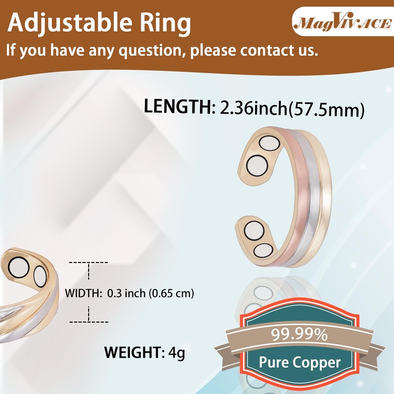 MagVIVACE Copper Ring for Women, Magnetic Ring with Magnet(ef)