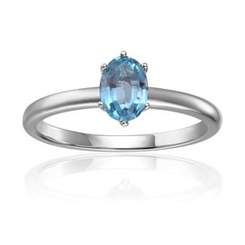 Anillo solitiare de amatista y circonita azul en plata de ley con diseño ovalado clásico para el día de San Valentín en talla 5, 6, 7, 8, Gema, Amatista