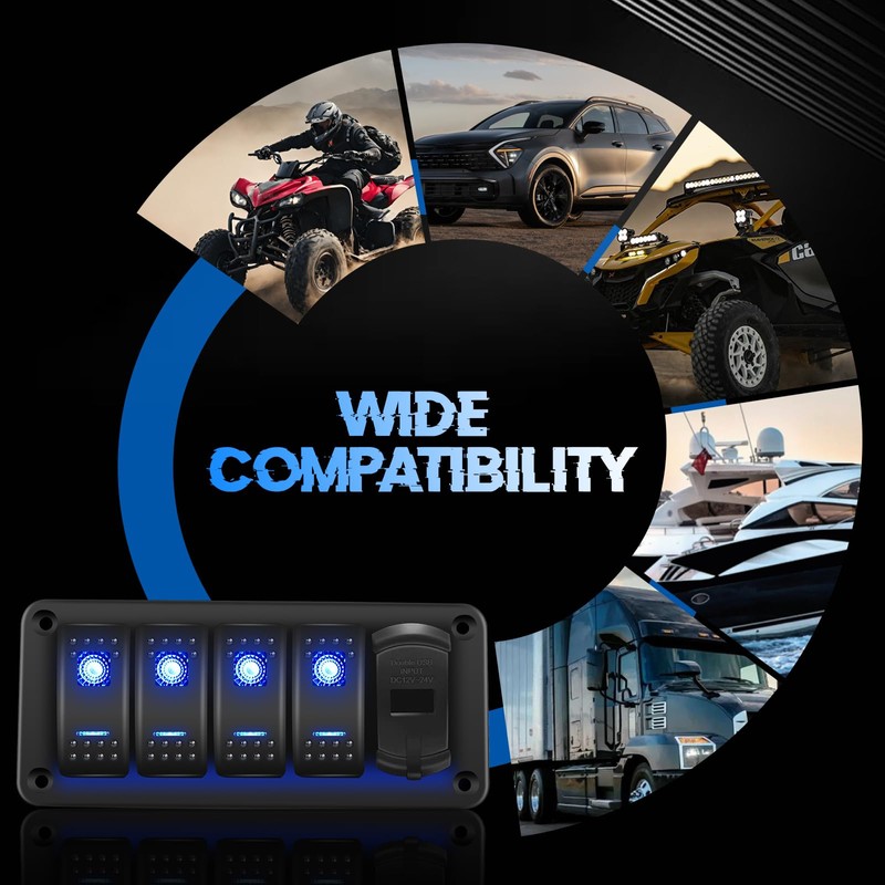 Chelhead 4 Gang Switch Panel with Switch Double USB Charger