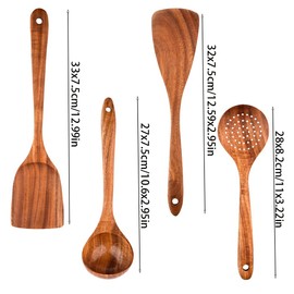 4 Pack Wooden Utensils for Cooking Natural Teak Spoons Spatula Kitchen Utensil Set Wood Spoon (4)
