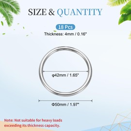 sourcing map Metal O Rings, 0.16" Thick 0.79" OD 304 Stainless Steel Seamless Welding O-Ring Solid Heavy Round Ring Buckle for Macrame Hanging Slings Rope, 18pcs
