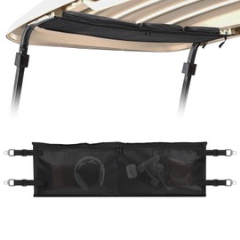 Adjustable Golf Cart Overhead Storage Bag, No Drilling Golf Cart Organizer Bag Foldable Ceiling Storage Universal for Club Car Tempo, Onward, Black