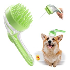 LOOHOI Dog Bath Brush, Silicone Pet Bath Brush with Soap Dispenser,Deep Cleansing & Gentle Massage for Dogs & Cats, Suitable for Long & Short Hair, Easy Grip, Bathing & Grooming(Green)