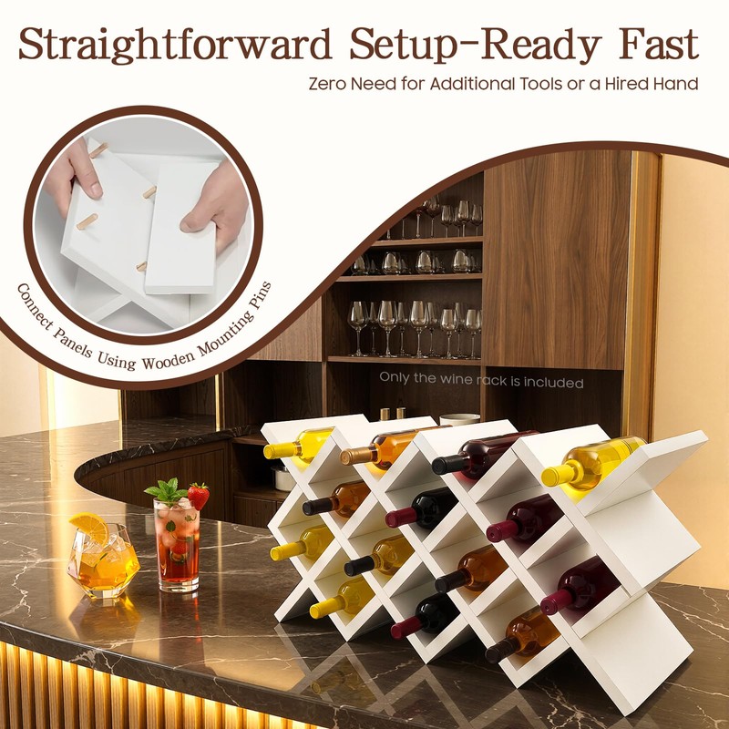 White Wine Rack for 10-Bottle, Wooden Wine Display Rack, Countertop