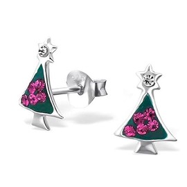 Sparkly Christmas Tree Earrings with Crystal Stones .925 Sterling Silver