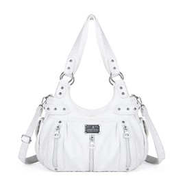 Angelkiss Large Purses and Handbags for Women Washed Faux Leather Crossbody Hobo Satchel Shoulder Handbag Tote Purse, White, L