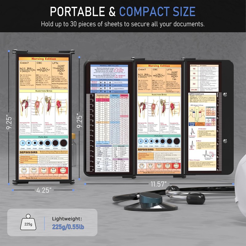 Nursing Clipboard Foldable, Foldable Clip Board w/Nursing Edition Cheat Charts,