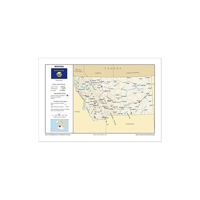 13x19 Montana General Reference Wall Map - Anchor Maps USA