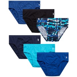 U.S. Polo Assn. Men's Low Rise Briefs - 6 Pack Soft Stretch Cotton Underwear for Men - Men's Briefs with Contour Pouch (S-XL), Size Large, Blue/Black/Blue Print/Teal