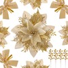 36Pcs Christmas Decorations Set Glitter Poinsettia with Clips Stems Berries