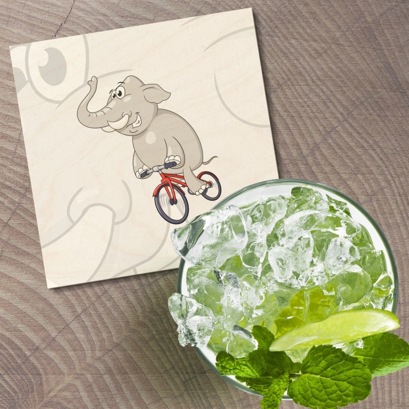 Unbranded Happy Elephant Riding Bicycle Animal 4'' X 4'' Square