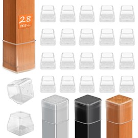 28Pcs Chair Leg Floor Protectors for Carpet, Chair Leg Sliders Chair Glides Carpet Protectors, Chair Leg Covers Caps Furniture Pads Bar Stool Leg Protectors, Furniture Movers, Square, Clear, Large