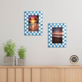 CLEENTABLE Epoxy Photo Frame 4x6 - Tabletop & Wall Hanging | Vintage Decorative Family Picture Frame - Handcrafted & Multi-Functional-Navy Blue & Off White