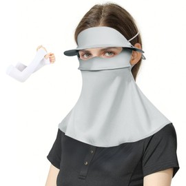 Duwinja UPF 50+ Máscara de Protección Solar para Mujeres, Polaina de Seda de Hielo para el Cuello, Protección UV Pasamontañas Transpirable, Gorra de Máscara para Senderismo/Jardinería-Gris