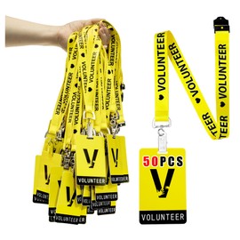 50 Sets Volunteer Lanyards with PVC Plastic Card, Yellow Volunteer Badge ID Breakaway, Lanyards and Badges with Clips Breakaway Lanyards for Fundraising Church, School Events Supplies (Yellow)
