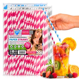 G4GADGET 250-Pack Assorted Biodegradable Paper Straws – Sturdy, Eco-Friendly, Disposable Drinking Straws for Parties, Smoothies, Slush, Crafts – Colorful & Recyclable Paper Straws