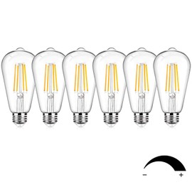 Ralbay Dimmable E26 Vintage LED Edison Bulbs 60 Watt Equivalent 6-Pack, Bright Natural White Light 4000K-4500K, ST64 Antique LED Filament Bulbs, E26 Medium Base