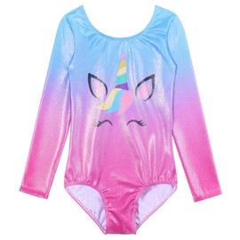 Leotard for Girls Gymnastics Sparkle Blue Purple Unitards Ballet Dancing Biketards Rainbow Clouds 7-8 Years