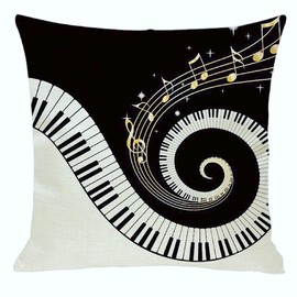 Decorative Music Inspired Piano Black & White Cushion Cover | Home Decor Gift Idea for Women, Men & Kids | 45x45cm 18x18" | Swirly Piano