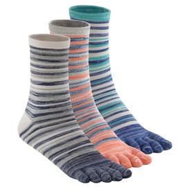 likloks Crew Toe Socks for Men Women – Athletic Running Hiking Socks with toes - Comfortable Soft Breathable, Stripe - Small